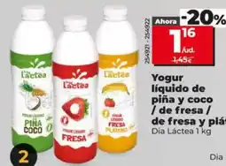 Dia Dia lactea - yogur líquido de pina y coco / de fresa / de fresa y platano oferta