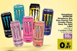 Carrefour MONSTER Energéticos Strawberry, Río, Zero, Peachy, Full Throttle, Fiesta, Rosá, Tea, Gold o Red oferta