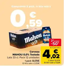 Carrefour MAHOU 0,0% Cerveza Tostada oferta