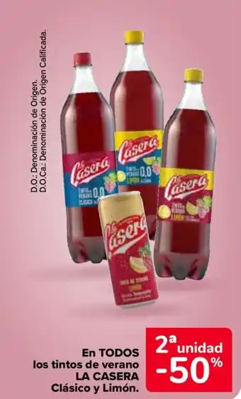 Carrefour LA CASERA En todos los tintos de verano clásico y limón. oferta