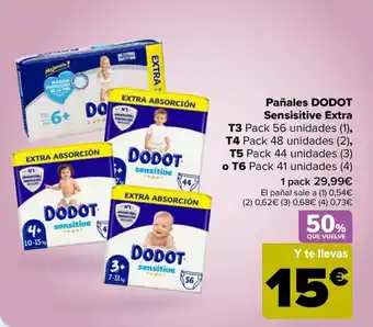 Carrefour DODOT Pañales Sensisitive Extra oferta