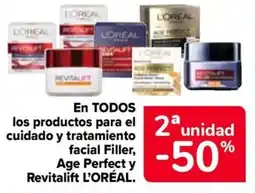 Carrefour L'ORÉAL En todos los productos para el cuidado y tratamiento facial filler, age perfect y revitalift oferta