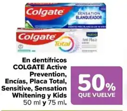 Carrefour COLGATE En dentifricos Active Prevention, Encías, Placa Total, Sensitive, Sensation Whitening y Kids oferta