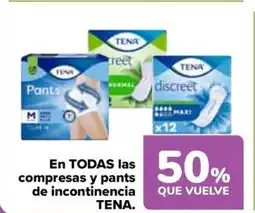 Carrefour TENA En todas las compresas y pants de incontinencia oferta