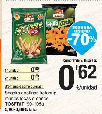 SPAR Fragadis Tosfrit Snacks Apetinas Ketchup Manos Locas O Conos 90-105g oferta
