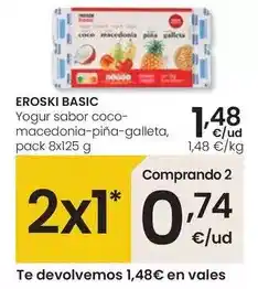 Eroski Eroski - basic yogur sabor coco- macedonia-pina-galleta oferta