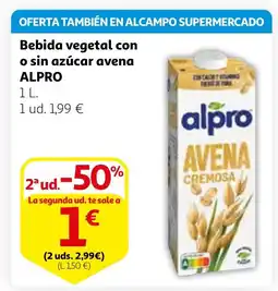 Alcampo ALPRO Bebida vegetal con o sin azúcar avena oferta