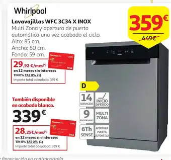 Alcampo WHIRLPOOL Lavavajillas WFC 3C34 X oferta