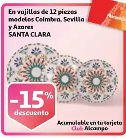 Alcampo SANTA CLARA En vajillas de 12 piezas modelos Coímbra, Sevilla y Azores oferta