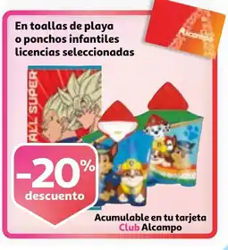 Alcampo En toallas de playa o ponchos infantiles licencias seleccionadas oferta