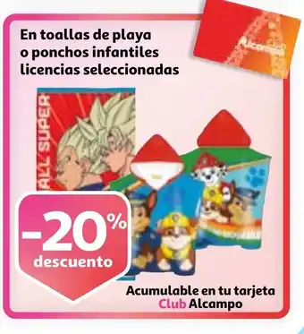Alcampo En toallas de playa o ponchos infantiles licencias seleccionadas oferta