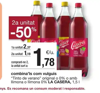 BonpreuEsclat LA CASERA Tinto de verano original o 0% o amb llimona o llimona 0% oferta