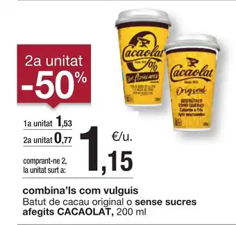 BonpreuEsclat CACAOLAT Batut de cacau original o sense sucres oferta