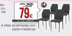 Atrapamuebles 4 sillas acolchadas con patas metálicas oferta