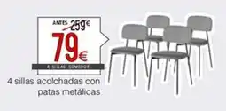 Atrapamuebles 4 sillas acolchadas con patas metálicas oferta