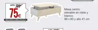 Atrapamuebles Mesa centro elevable en roble y blanco oferta