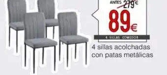 Atrapamuebles 4 sillas acolchadas con patas metálicas oferta