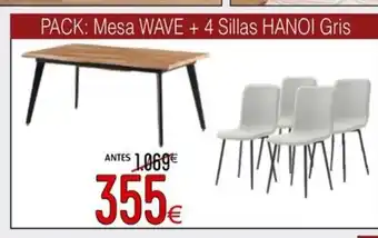 Atrapamuebles Mesa wave + 4 sillas hanoi gris oferta