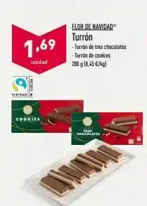 ALDI 1,69 flor de navidad turrón - turrón de tres chocolates - turrón de cookies 200 g 18,45 €/kg) unidad frete cookies choco oferta