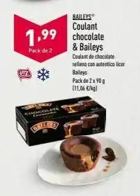 ALDI Baileys coulant 1,99 chocolate pack de 2 & baileys coulant de chocolate relleno con autentica licor baileys pack de 2x90g oferta