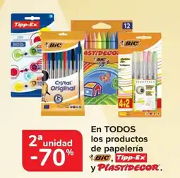 Carrefour BIC, Tipp-Ex y PLASTIDECOR En todos los productos de papelería oferta