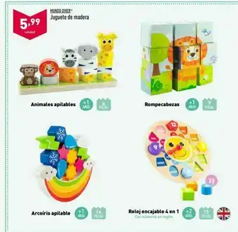 ALDI Mundo diver juguete de madera 5.99 unidad lo animales apilables ands rompecabezas +1 anos pera piezas can arcoiris oferta