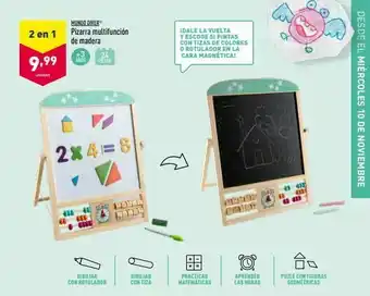 ALDI 2 en 1 mundo diver pizarra multifunción de madera idale la vuelta yescoge si pintas con tizas de colores o rotulador en la oferta