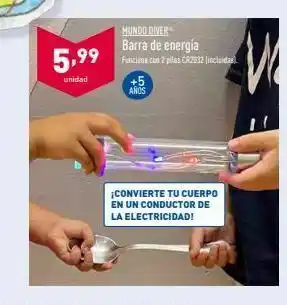ALDI 5.99 mundo diver barra de energia funciosa con 2 plas cr2032 tiscludes +5 anos unidad ¡convierte tu cuerpo en un conducto oferta