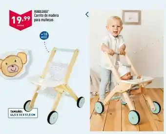 ALDI Mundo diver carrito de madera ( 19,99 para muñecas unidad +18 meses tamaño: 44,5 x 33 x 51,5 cm a. oferta