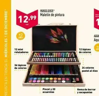Mundo diver maletín de pintura 12,99 set +3 anos 12 mini rotuladores 12 lápices de colores 36 lápices de colores 24 co