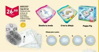 ALDI Mundo diver caja de luz 26,99 unidad funciona con 4 plas aalr de 1,5v ino incluidas). incluye 30 discos. 10 láminas de di oferta