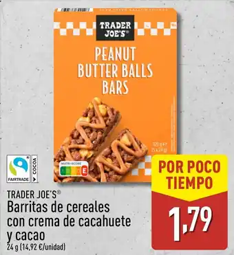 ALDI TRADER JOE'S Barritas de cereales con crema de cacahuete y cacao oferta