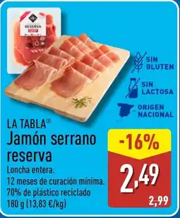 ALDI LA TABLA Jamón serrano reserva oferta