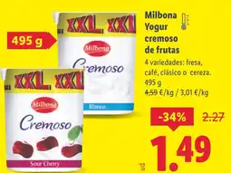 Lidl MILBONA Yogur cremoso de frutas oferta