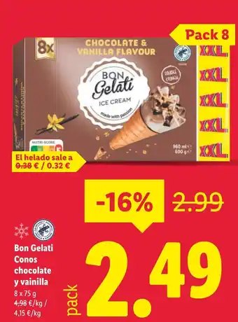 Lidl Bon Gelati Conos chocolate y vainilla oferta