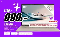MediaMarkt ASUS Portátil Zenbook A14 OLED UX3407QA-QD332W Copilot+ PC oferta