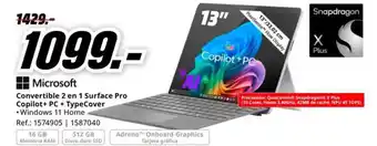 MediaMarkt Microsoft Convertible 2 en 1 Surface Pro Copilot+ PC + TypeCover oferta