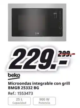 MediaMarkt BEKO Microondas integrable con grill BMGB 25332 BG oferta
