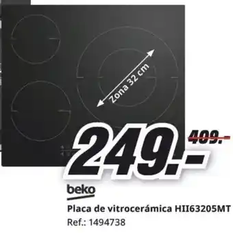 MediaMarkt BEKO Placa de vitrocerámica HII63205MT oferta