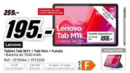 MediaMarkt LENOVO Tablet Tab M11 + Tab Pen + Funda oferta
