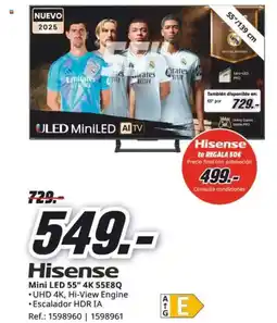 MediaMarkt HISENSE Mini LED 55" 4K 55E8Q oferta