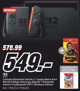 MediaMarkt Consola Nintendo Switch 2 + Juego Mario Kart World (Código descarga digital) + Nintendo Switch 2 oferta