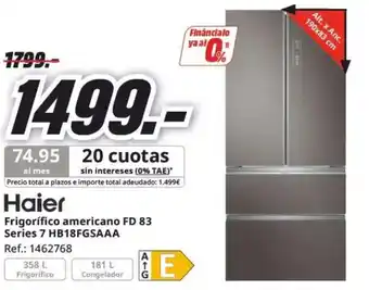 MediaMarkt HAIER Frigorífico americano FD 83 Series 7 HB18FGSAAA oferta
