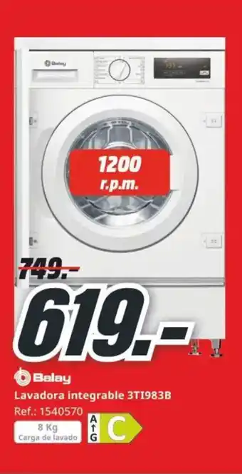 MediaMarkt BALAY Lavadora integrable 3T1983B oferta