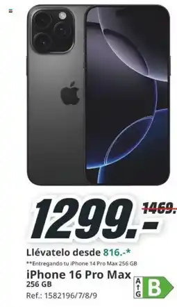 MediaMarkt iPhone 14 Pro Max 256 GB iPhone 16 Pro Max 256 GB oferta