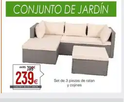 Atrapamuebles Set de 3 piezas de ratan y cojines oferta
