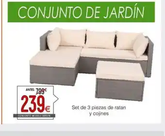 Atrapamuebles Set de 3 piezas de ratan y cojines oferta
