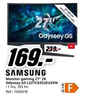 MediaMarkt SAMSUNG Monitor gaming 27" 2K Odyssey G5 LS27CG552EUXEN oferta
