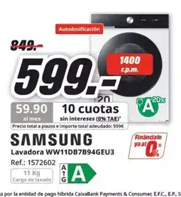 MediaMarkt SAMSUNG Lavadora WW11DB7B94GEU3 oferta