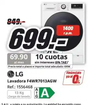 MediaMarkt LG Lavadora F4WR7013AGW oferta
